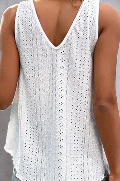 Lace Detail Eyelet V-Neck Tank