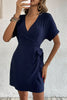 Tied Cuffed Sleeve Surplice Dress