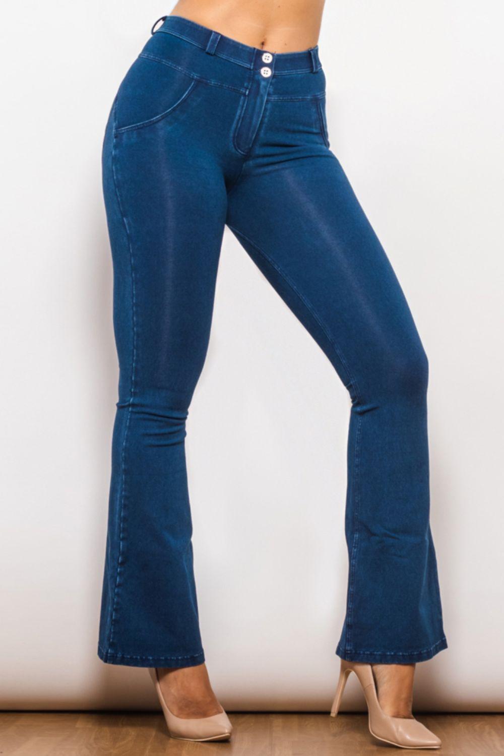 Buttoned Flare Long Jeans - BELLATRENDZ