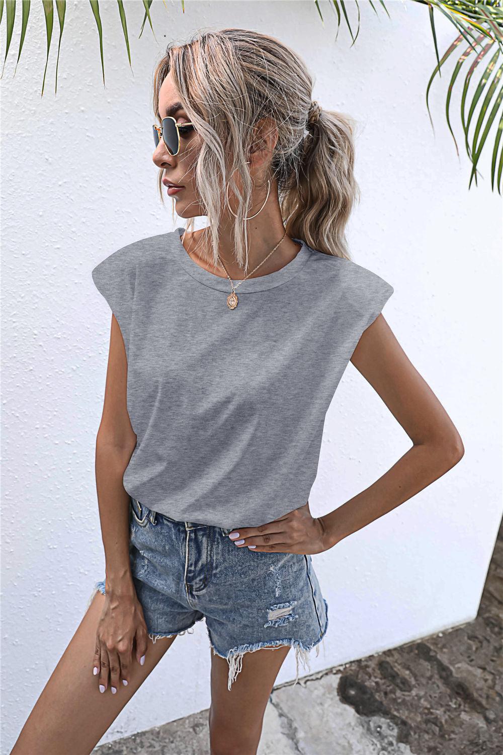 Round Neck Cap Sleeve Tee - BELLATRENDZ