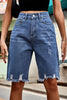 Raw Hem High Waist Denim Shorts with Pockets - BELLATRENDZ