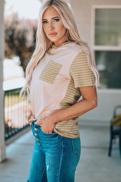 Striped Contrast T-Shirt with Breast Pocket