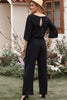 Belted Three-Quarter Sleeve Jumpsuit - BELLATRENDZ