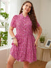 Plus Size Printed Short Sleeve Collared Dress - BELLATRENDZ