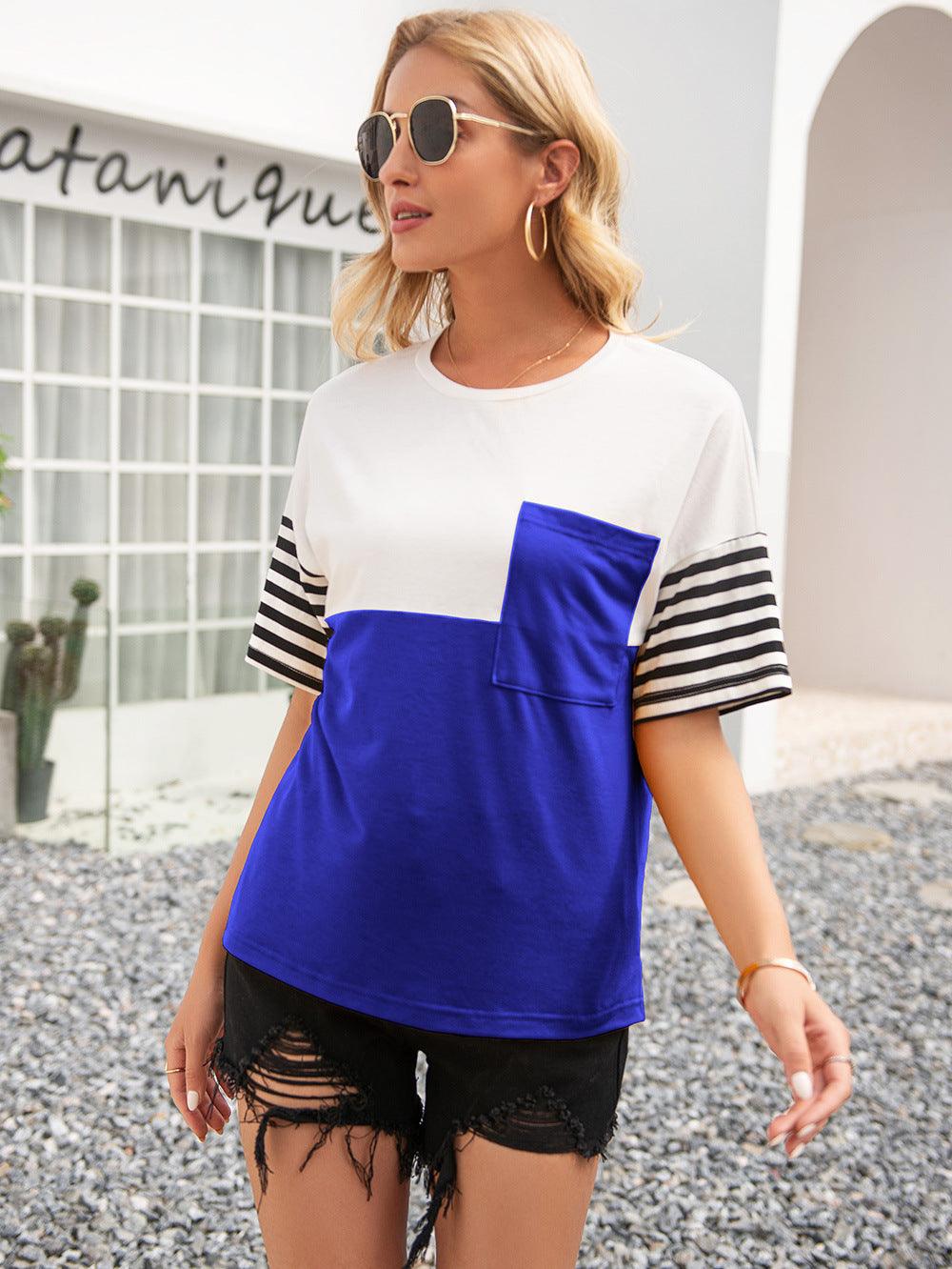 Striped Color Block Round Neck Tee - BELLATRENDZ