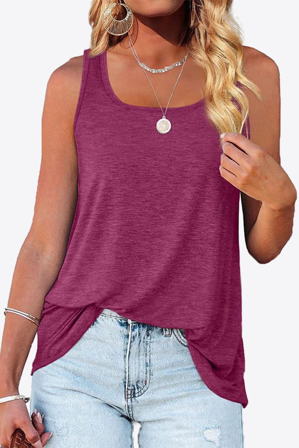 Curved Hem Square Neck Tank - BELLATRENDZ