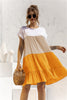 Color Block Round Neck Ruffle Hem Dress