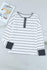 Striped Waffle Knit Henley Long Sleeve Top - BELLATRENDZ