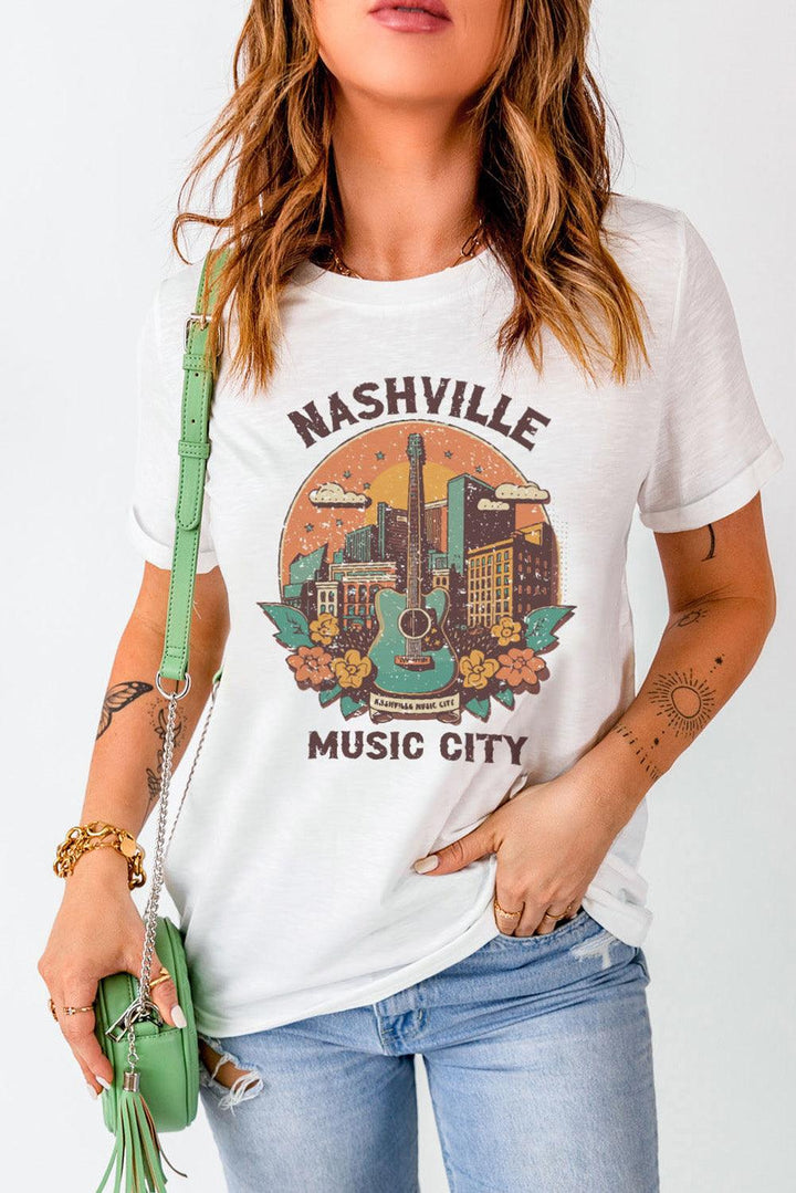 NASHVILLE MUSIC CITY Graphic Round Neck Tee - BELLATRENDZ