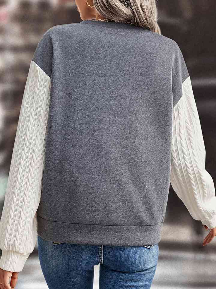 Contrast Round Neck Drop Shoulder Sweatshirt