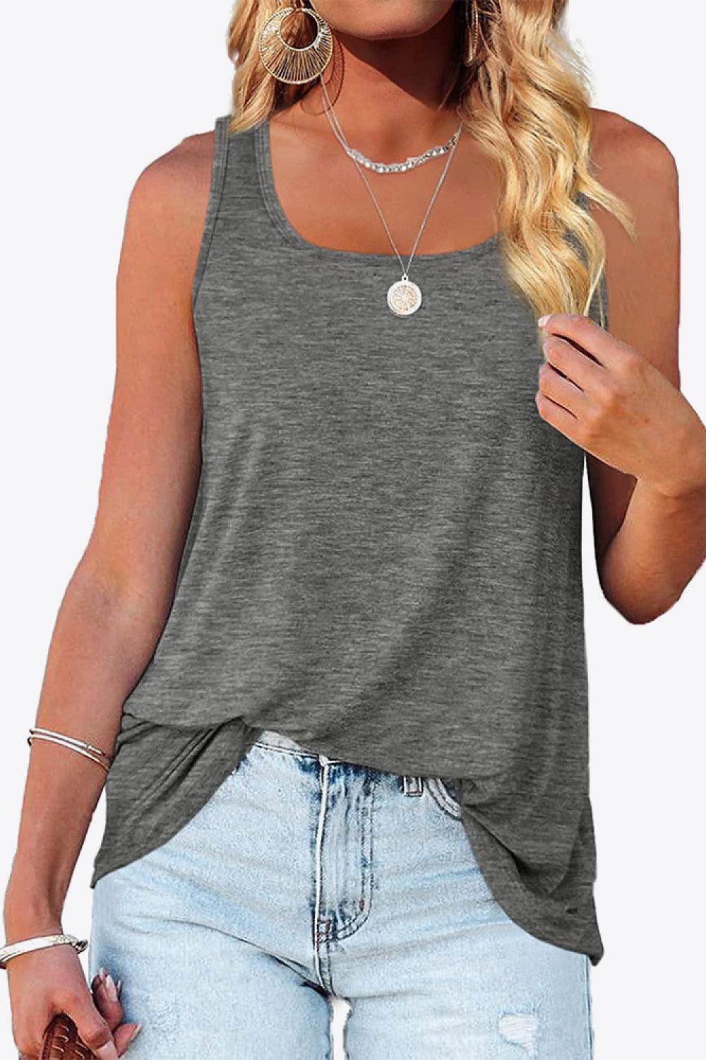 Curved Hem Square Neck Tank - BELLATRENDZ