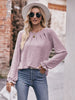 Long Flounce Sleeve Round Neck Blouse