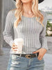 Ribbed Round Neck Long Sleeve Knit Top