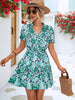 Floral Tie Neck Puff Sleeve Tiered Dress - BELLATRENDZ