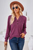 Notched Button Detail Long Sleeve T-Shirt