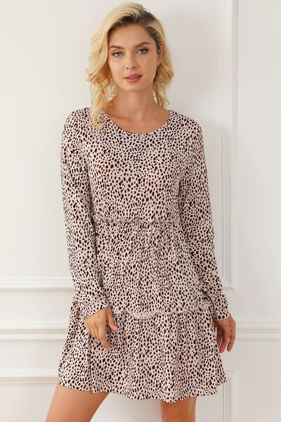 Frill Printed Round Neck Dress