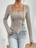 Ribbed Decorative Button Long Sleeve T-Shirt