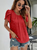 Swiss Dot Round Neck Petal Sleeve Top - BELLATRENDZ