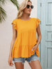 Round Neck Flutter Sleeve Tiered Blouse - BELLATRENDZ