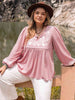 Plus Size Tie Neck Puff Sleeve Blouse