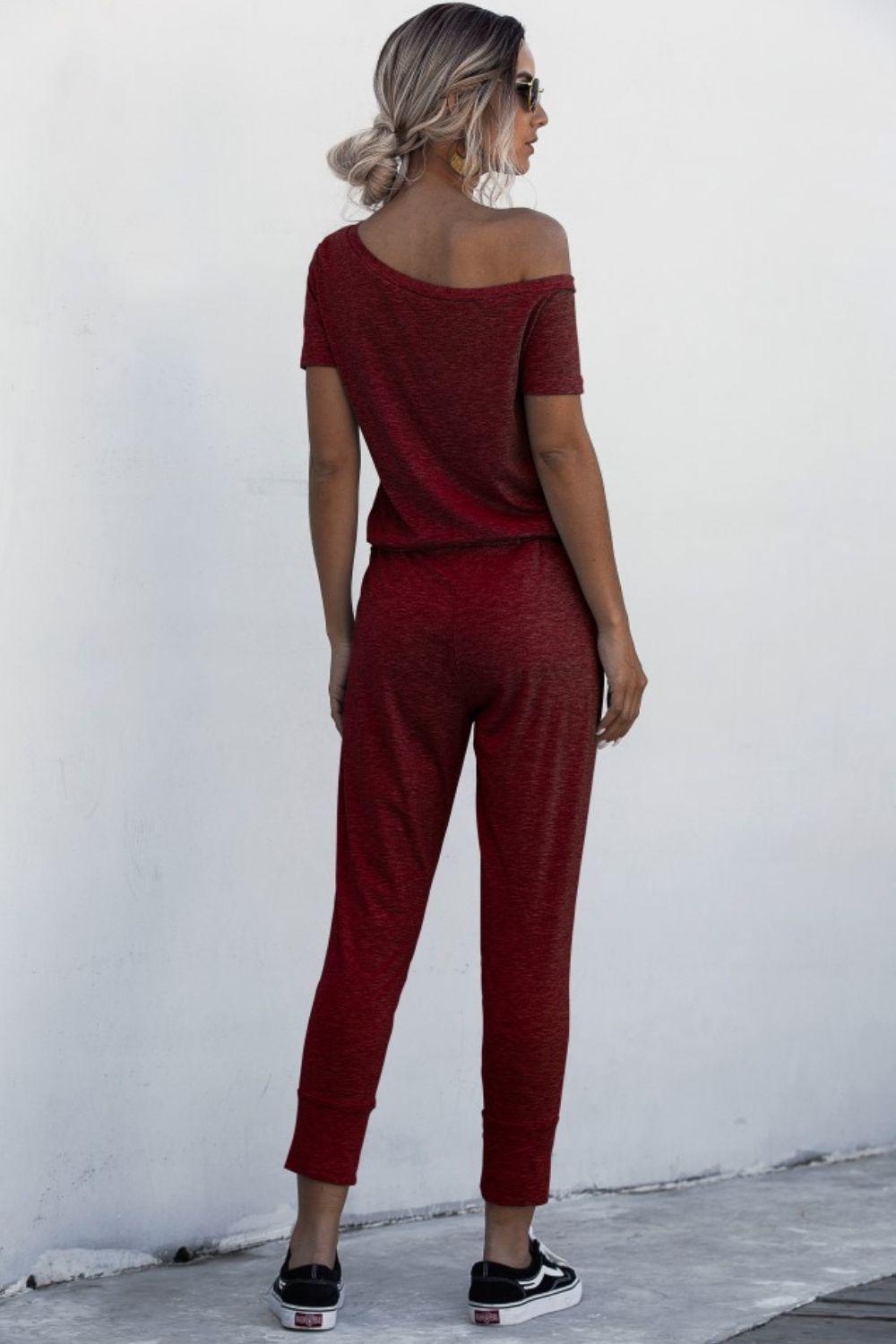 Asymmetrical Neck Tied Jumpsuit with Pockets - BELLATRENDZ