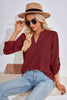 V-Neck Roll-Tap Sleeve Blouse