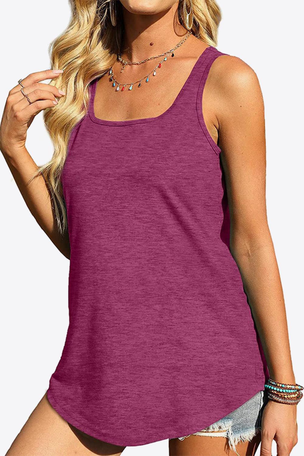 Curved Hem Square Neck Tank - BELLATRENDZ