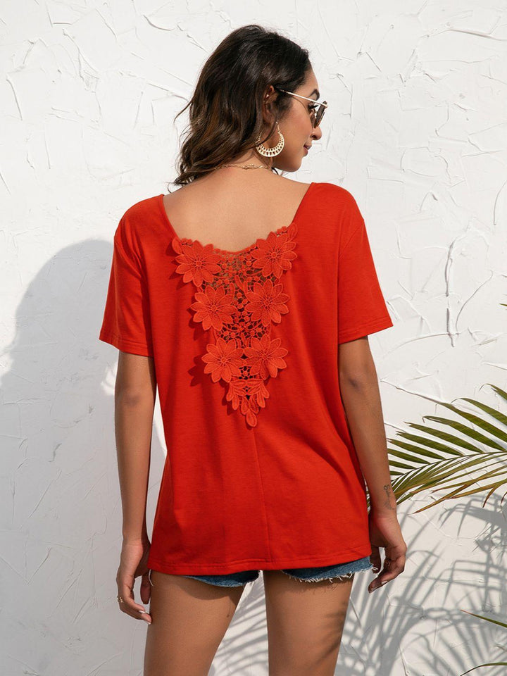 Lace Trim Short Sleeve Top - BELLATRENDZ