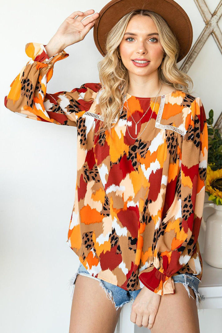 Printed Flounce Sleeve Buttoned Blouse - BELLATRENDZ