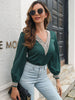 Contrast V-Neck Puff Sleeve Blouse - BELLATRENDZ