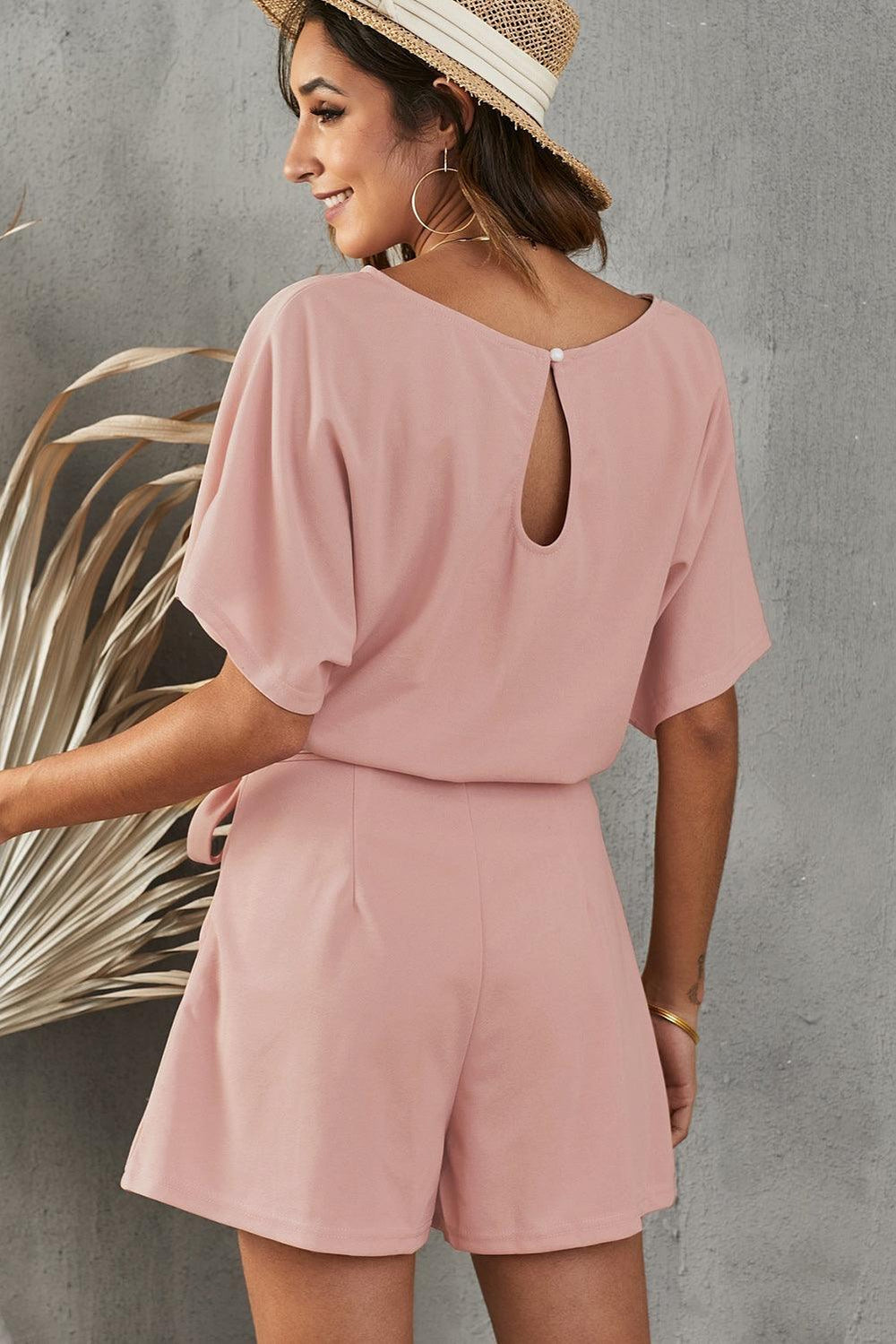 Tie Belt Short Sleeve Romper - BELLATRENDZ