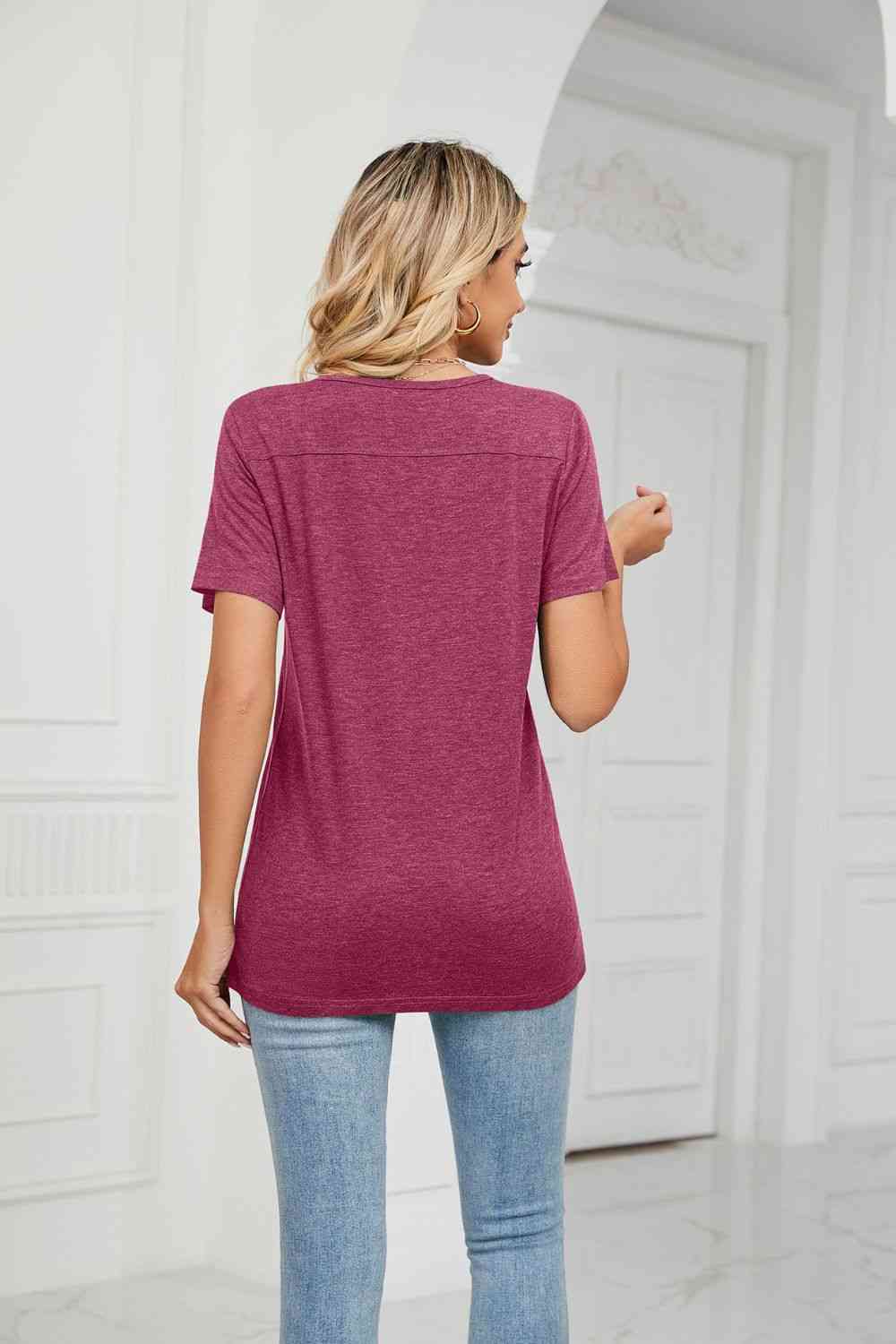 Decorative Button V-Neck T-Shirt