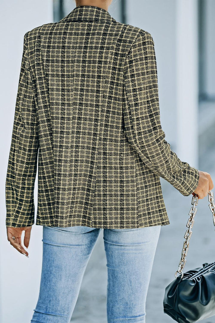 Plaid Double-Breasted Long Sleeve Blazer - BELLATRENDZ