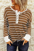 Striped Waffle Knit Henley Long Sleeve Top - BELLATRENDZ