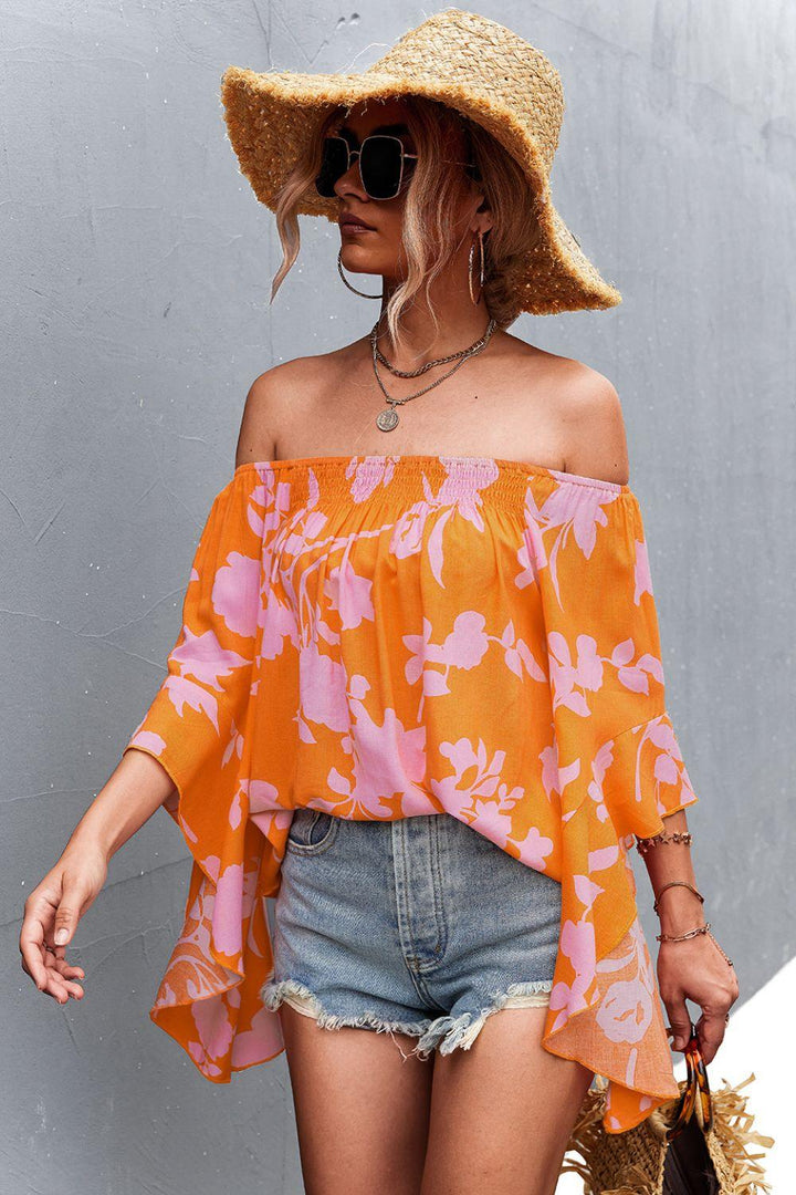 Floral Bell Sleeve Off-Shoulder Blouse - BELLATRENDZ