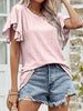 Round Neck Flutter Sleeve Blouse - BELLATRENDZ