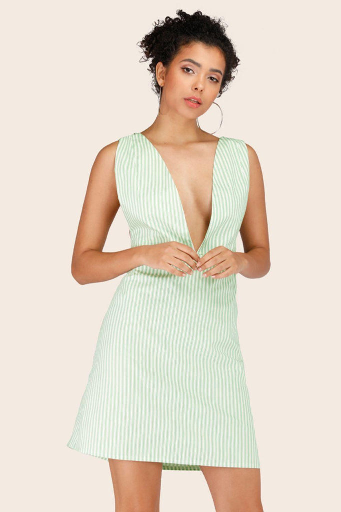 Striped Crisscross Deep V Sleeveless Dress - BELLATRENDZ