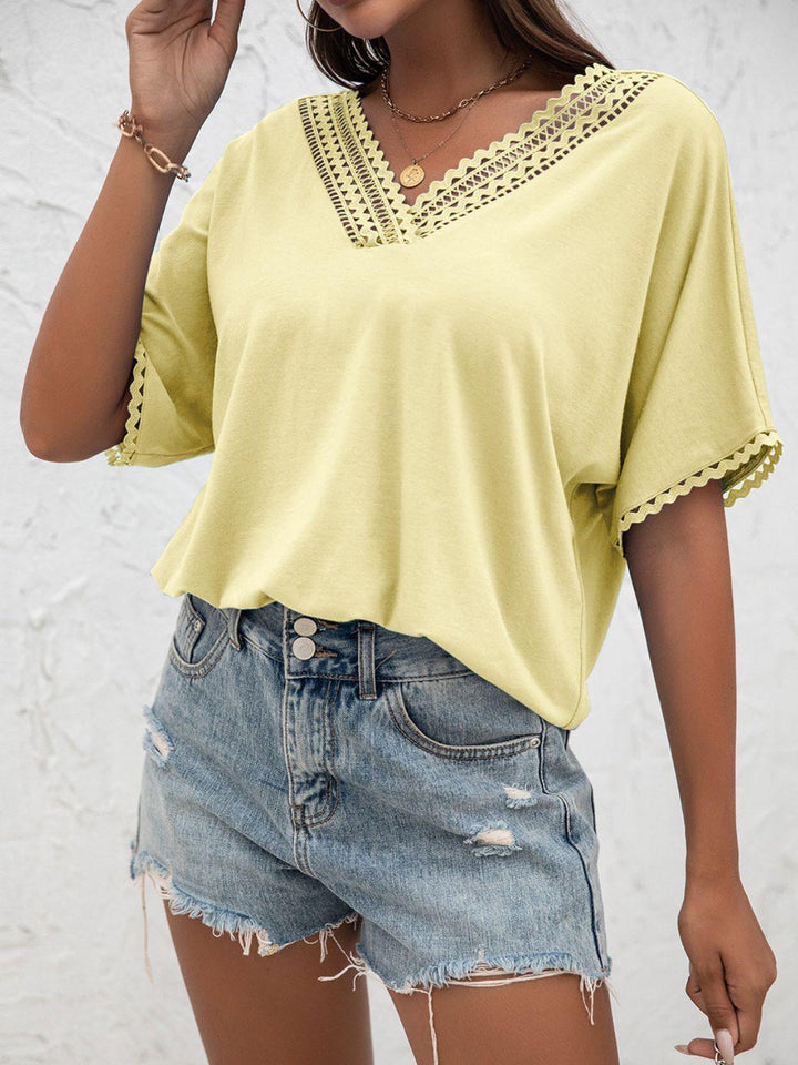 V-Neck Short Sleeve Blouse - BELLATRENDZ