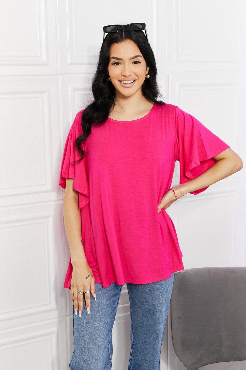 Yelete Full Size More Than Words Flutter Sleeve Top - BELLATRENDZ