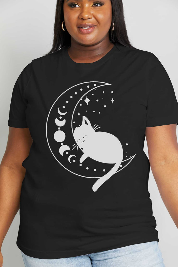 Simply Love Full Size Cat Moon Graphic Cotton Tee