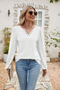 Eyelet Notched Neck Balloon Sleeve Blouse