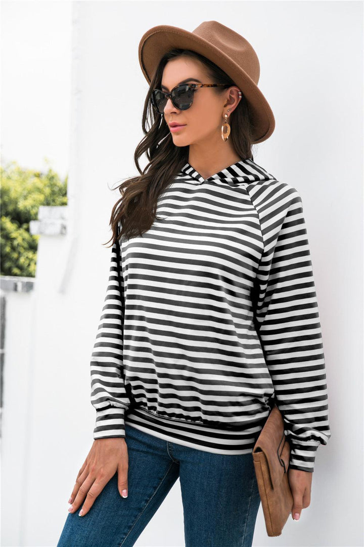 Horizontal Stripe Raglan Sleeve Hoodie - BELLATRENDZ