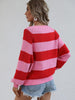 Striped Raglan Sleeve Ribbed Trim Knit Top - BELLATRENDZ