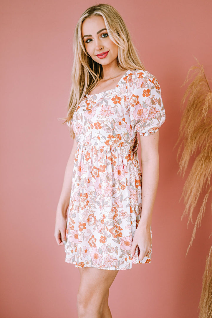 Floral Tie-Back Puff Sleeve Dress