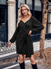 Asymmetrical Surplice Puff Sleeve Mini Dress - BELLATRENDZ