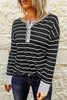 Striped Waffle Knit Henley Long Sleeve Top - BELLATRENDZ