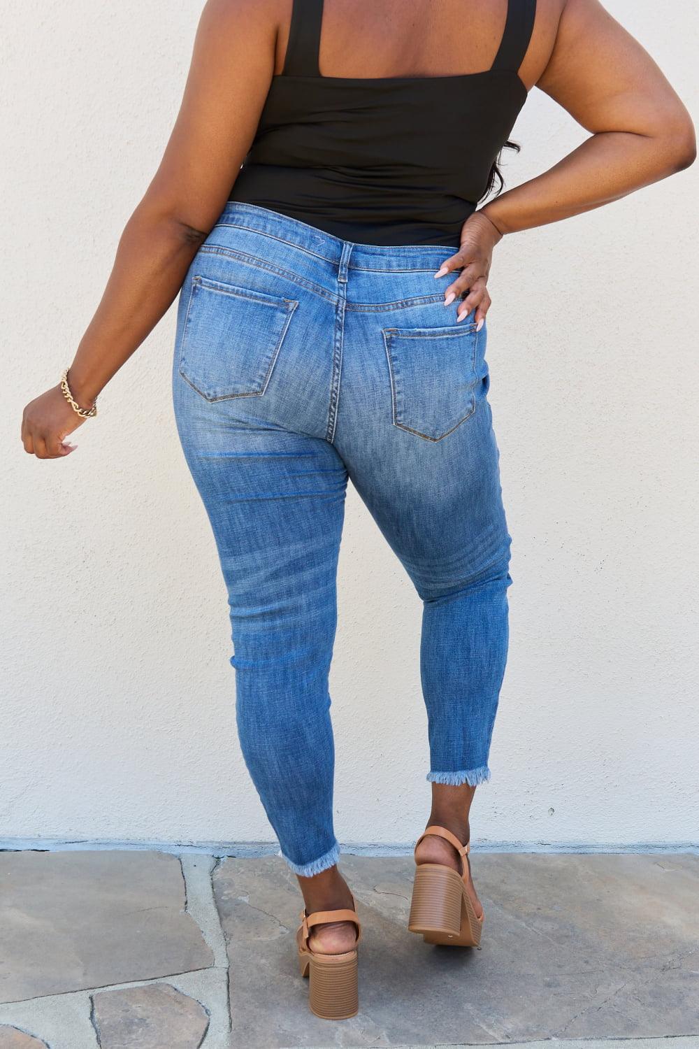 Kancan Lindsay Full Size Raw Hem High Rise Skinny Jeans - BELLATRENDZ