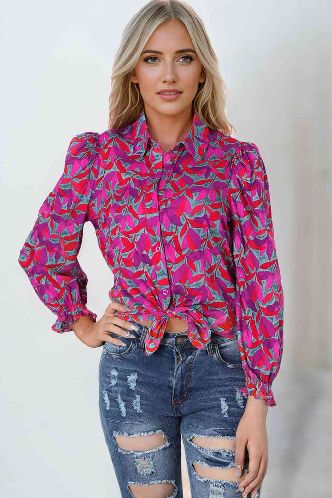 Printed Collared Neck Long Sleeve Shirt