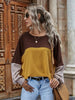 Color Block Waffle-Knit Long Sleeve Top