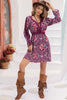 V-Neck Long Sleeve Printed Mini Dress